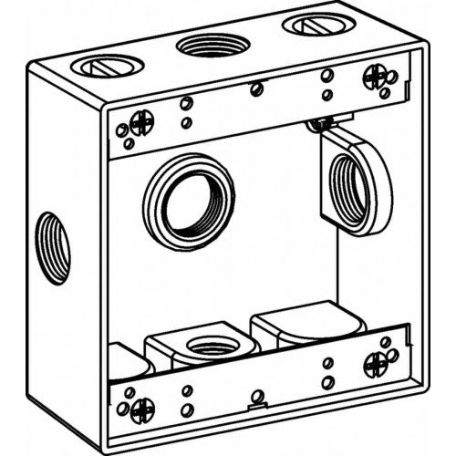 Orbit 2B100-5X 2-Gang Weatherproof Box 5 1" Hubs 2" Deep - Gray