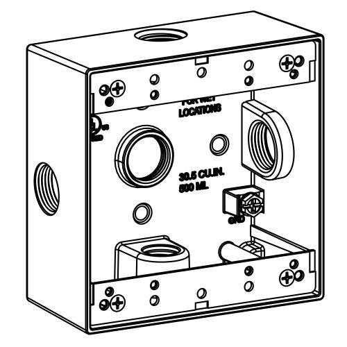 Orbit 2B75-5X 2-Gang Weatherproof Box 5 3/4" Hubs 2" Deep - Gray