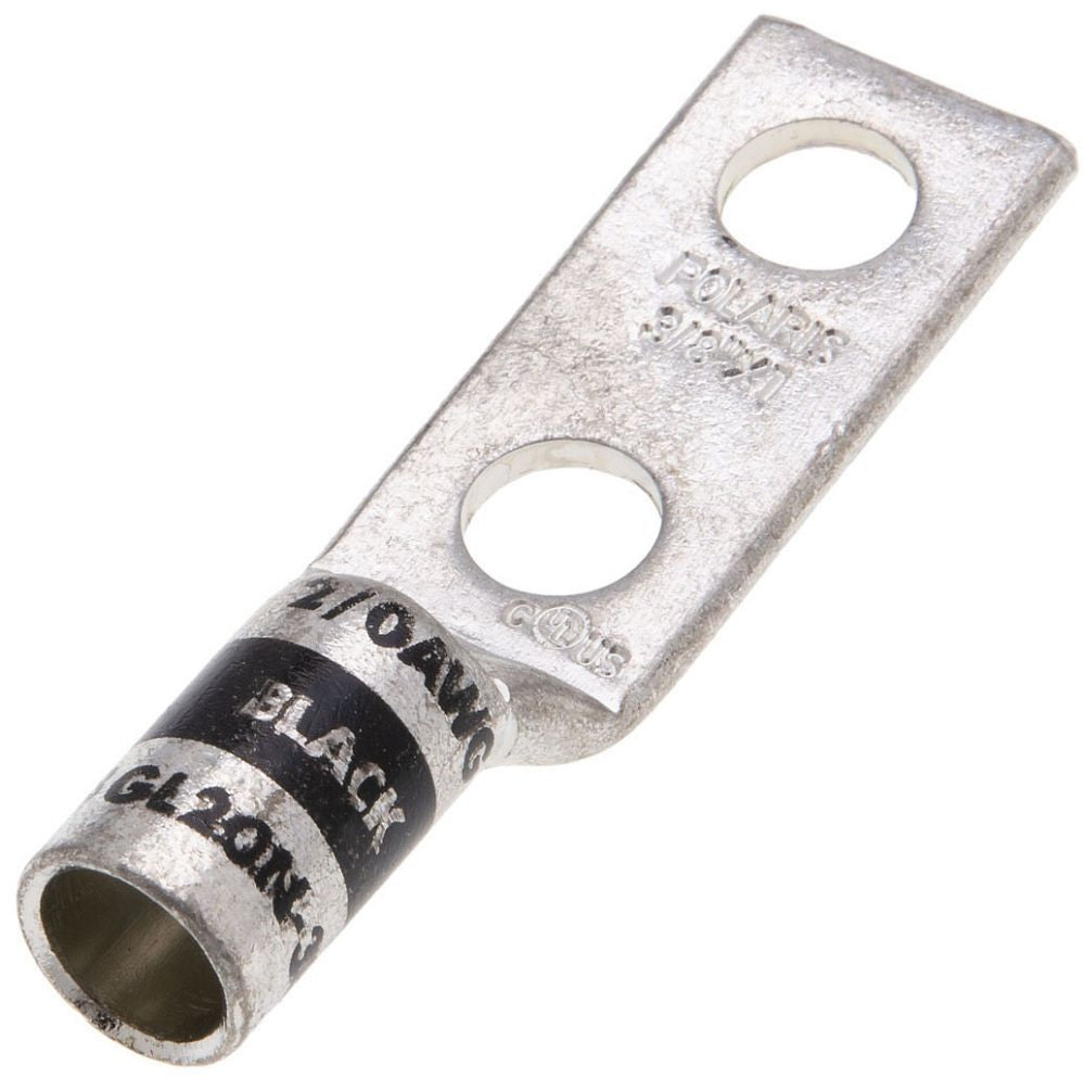 Malibu 2/0 AWG Copper Compression Lug – Long Barrel, 3/8" Stud, Two-Hole, UL Listed