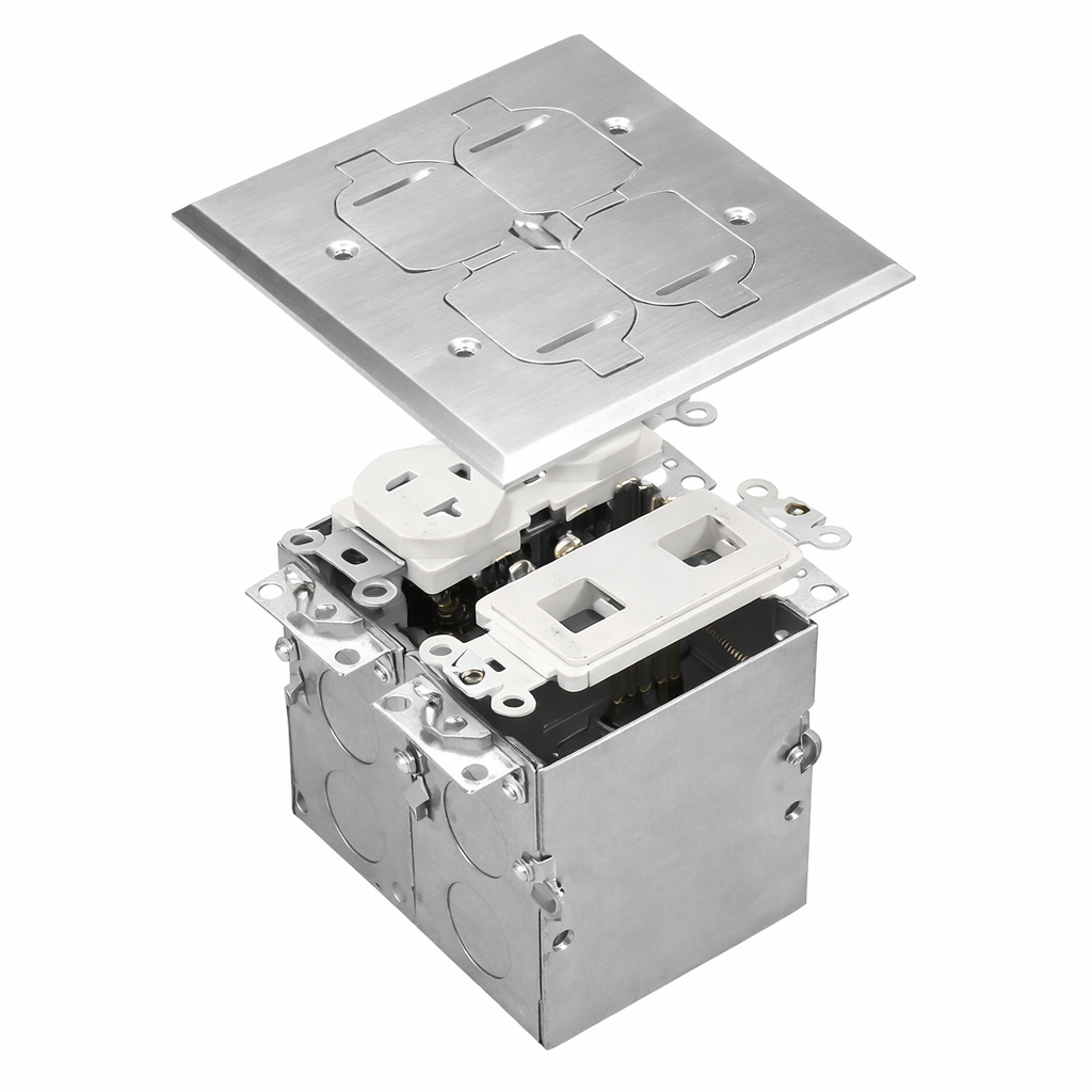 Malibu MapleBox™ RFB-2-SS-D Two-Gang Recessed Floor Box with 20-Amp Duplex Receptacle and Data Com