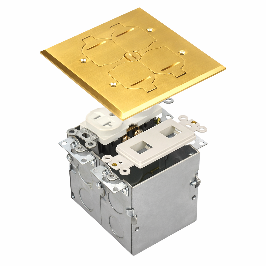 Malibu MapleBox™ RFB-2-BR-D Two-Gang Recessed Floor Box with 20-Amp Duplex Receptacle and Data Com