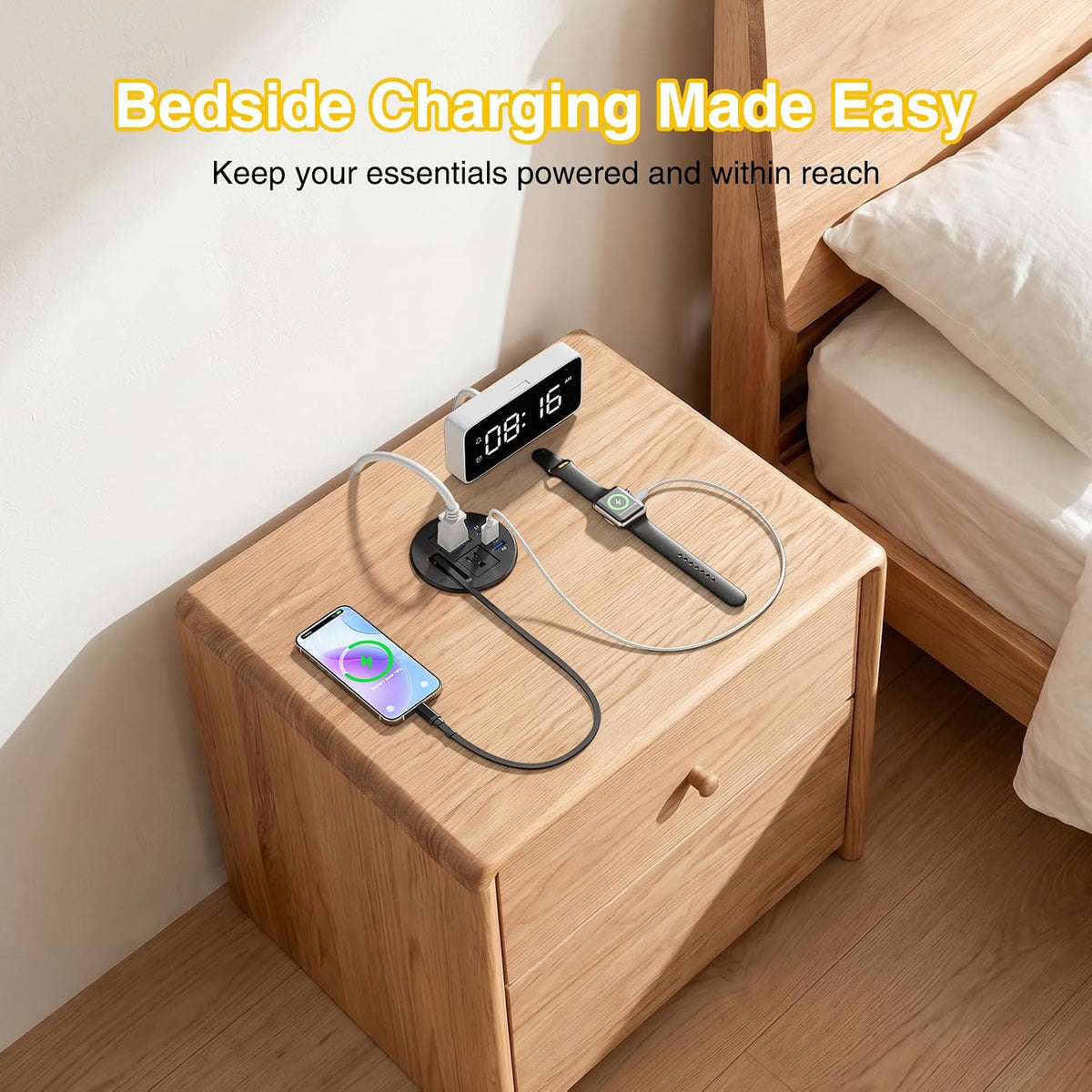 3-1/4" Desk Power Grommet with 35W Retractable USB-C, 2 Outlets, 2 35W USB-C & 2 18W USB-A - Black