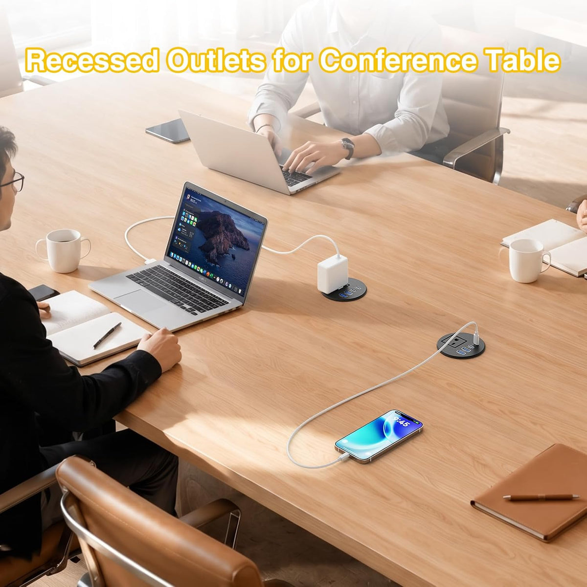 2-1/2" Desk Power Grommet with 1 Outlet, 2 20W USB-C & 2 18W USB-A - Black, 6 ft. Cord