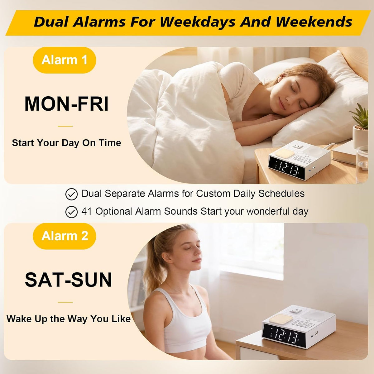 5-in-1 Bedside Power & Charging Station with Alarm Clock, White Noise, 20W USB-C & Night Light