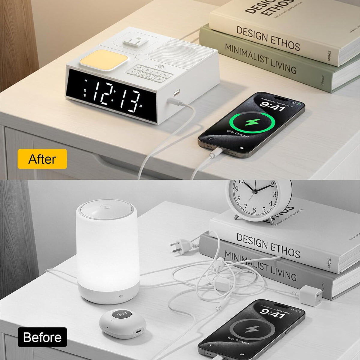 5-in-1 Bedside Power & Charging Station with Alarm Clock, White Noise, 20W USB-C & Night Light