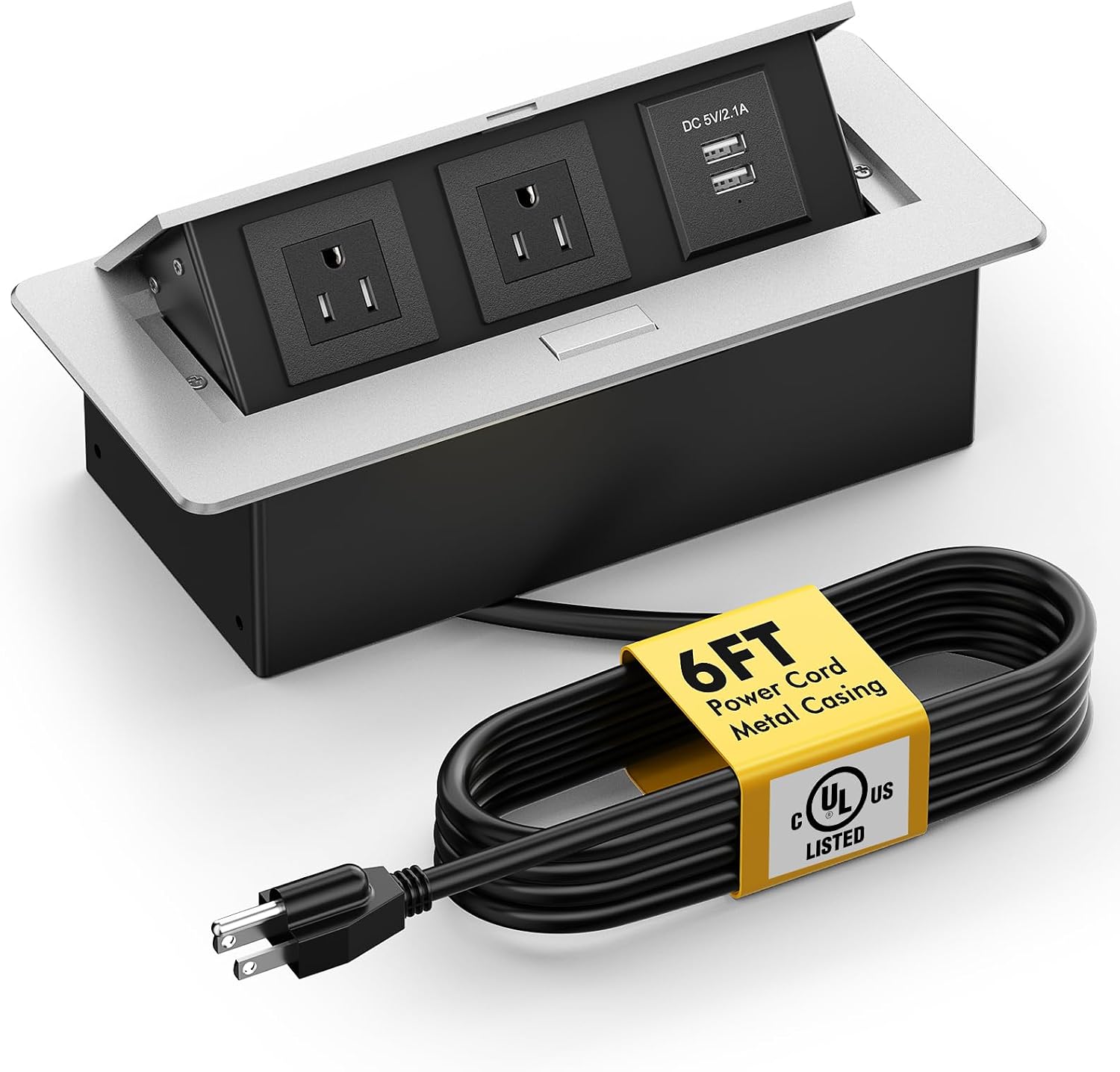 20W Pop Up Recessed Power Strip with 2 Outlets, 2 USB & 1 USB-C Charging Ports - UL Listed