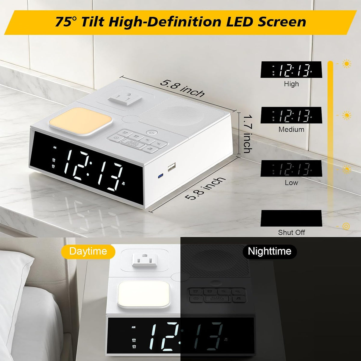5-in-1 Bedside Power & Charging Station with Alarm Clock, White Noise, 20W USB-C & Night Light