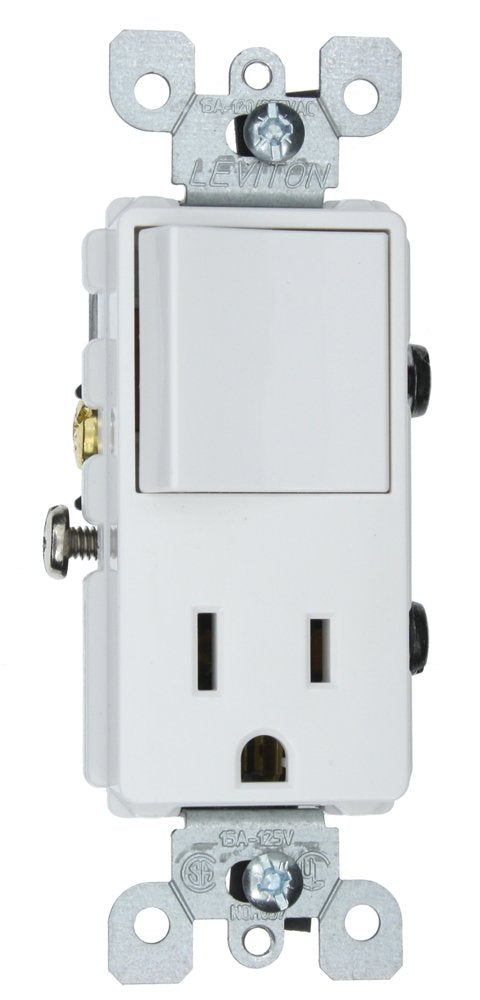 Leviton 5625-W 15 Amp, 120 Volt, Decora Single-Pole, AC Combination Switch, Commercial Grade, Grounding, White