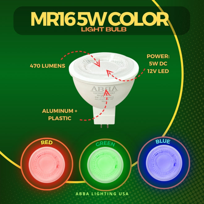 ABBA MR16 5W 12V Dimmable LED Color Light Bulb - Red, Green or Blue