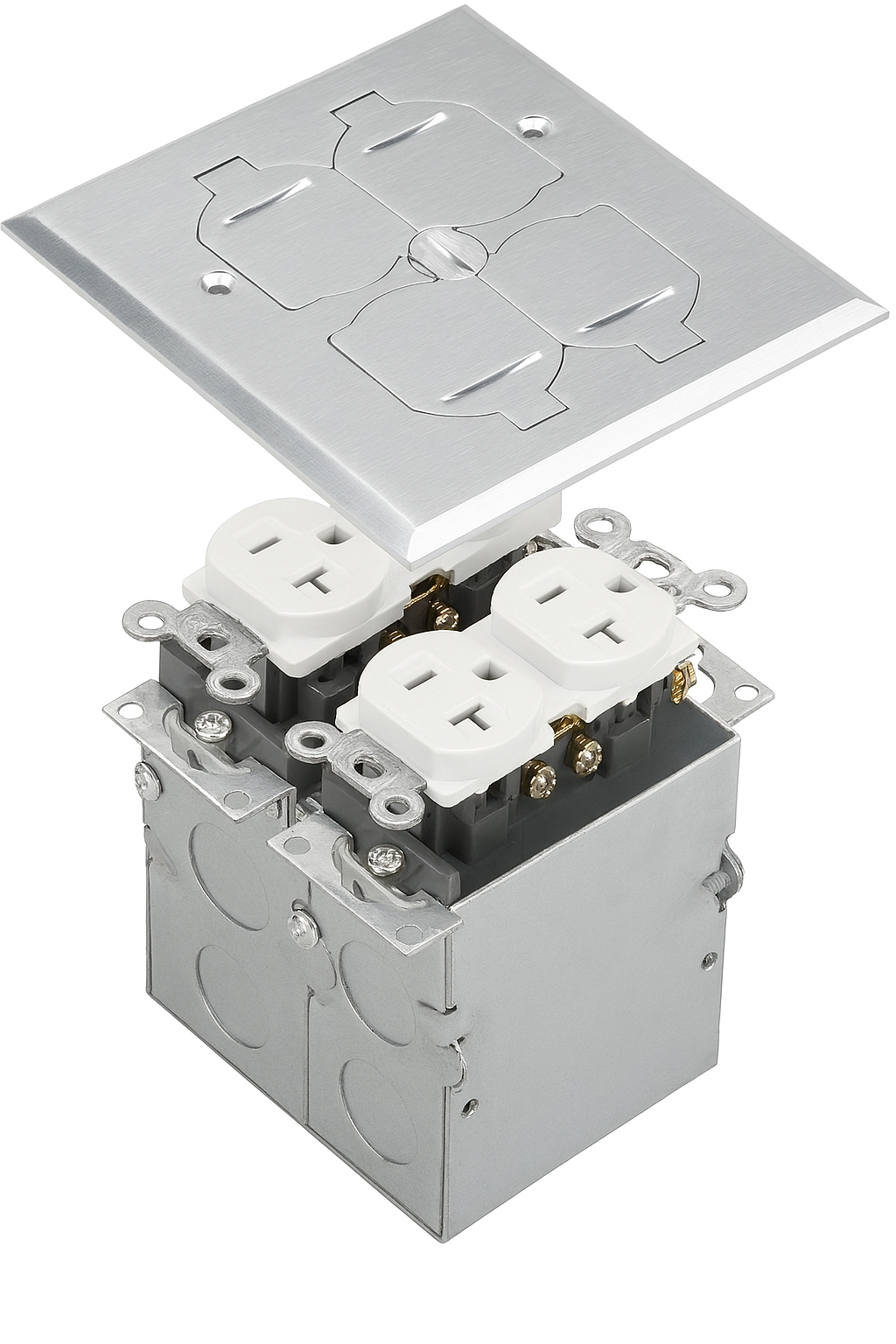 Malibu MapleBox™ RFB-2 Two-Gang Recessed Floor Box with 20-Amp Duplex Receptacle – Multiple Finishes