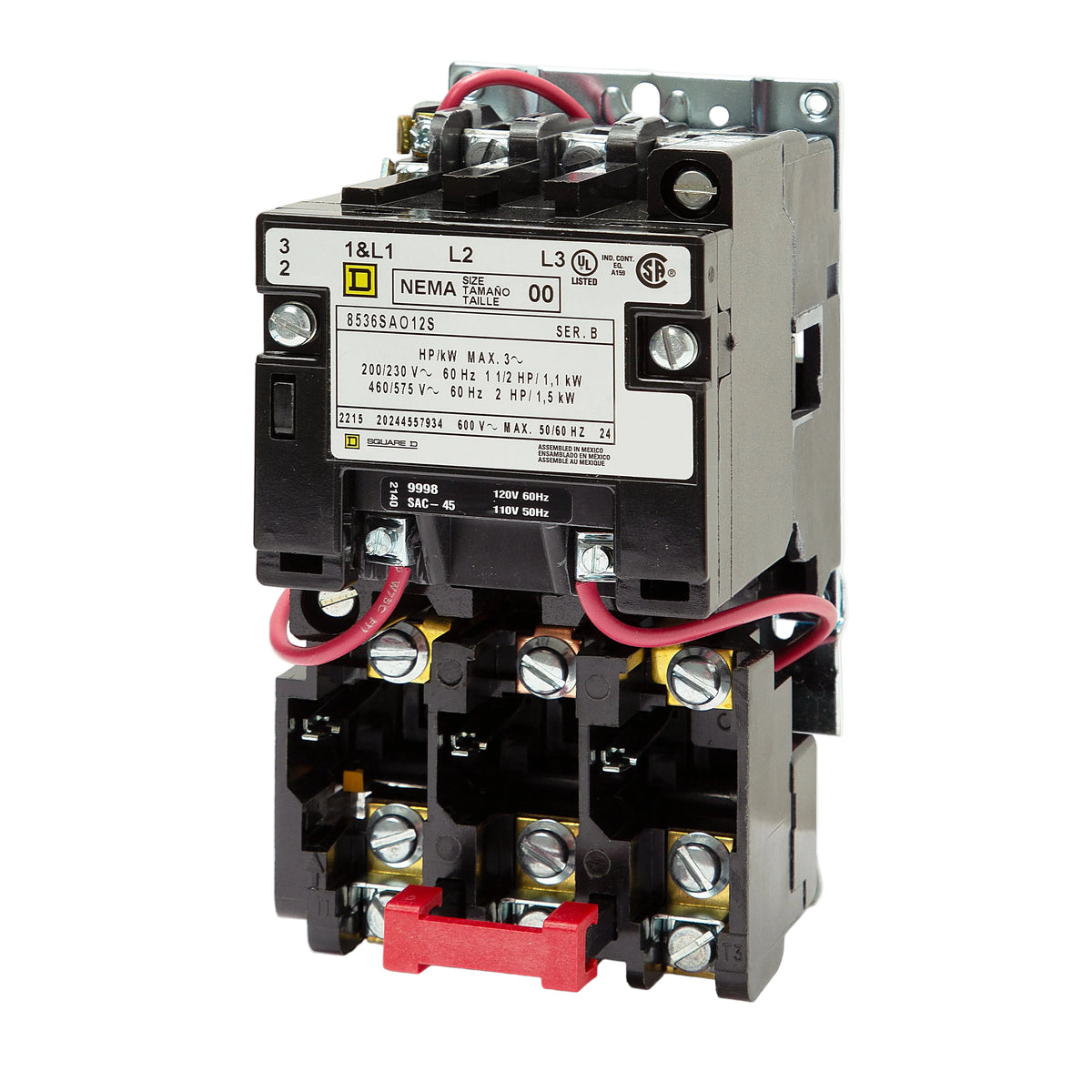 Square D 8536SAO12V02S 9-Amp NEMA Size 00 3-Pole 600V Non-Reversing Motor Starter, 120V Coil