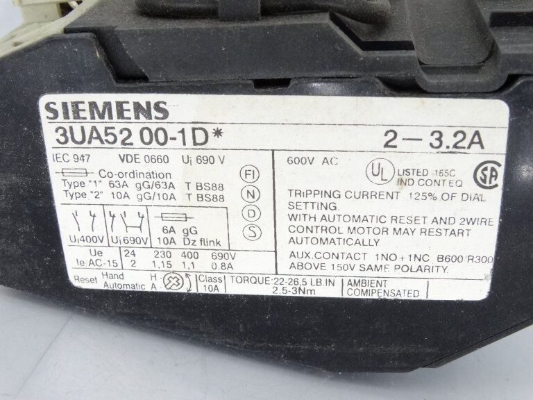 (USED) Siemens 3UA5200-1D Overload Protection Relay