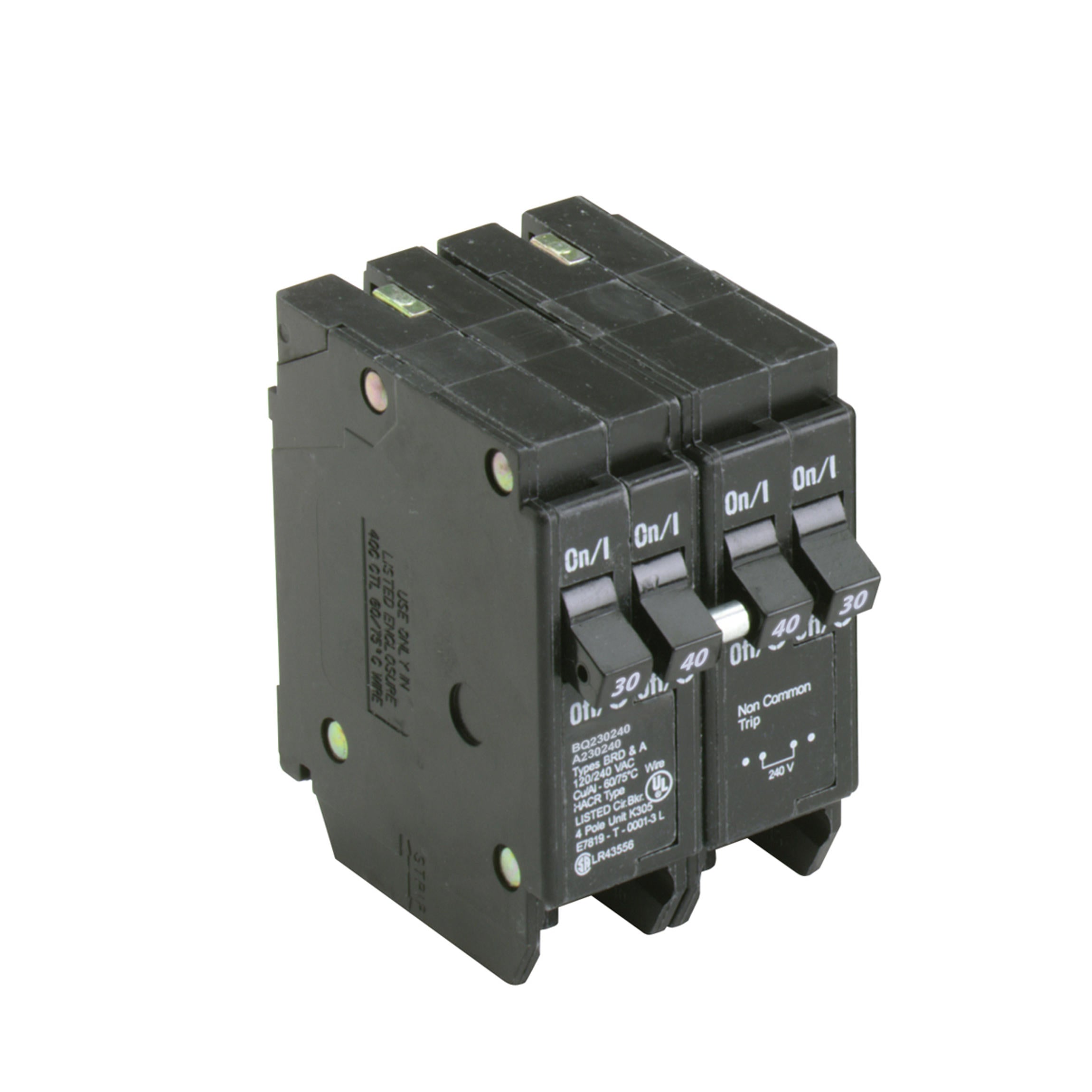 Eaton BQ230240 4-Pole (2) 30-Amp (2) 40-Amp Plug-On Mount Type BQC Quadplex Circuit Breaker