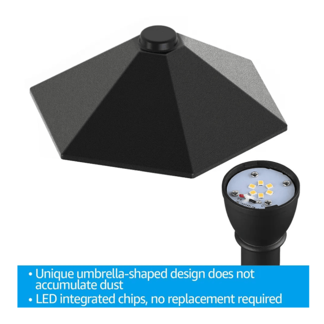 ABBA Lighting CDPA78 Hexagon Umbrella Aluminum Path Light, 3W LED, 5CCT Selectable, 150 Lumens, 12V AC/DC, IP65 - Black Finish