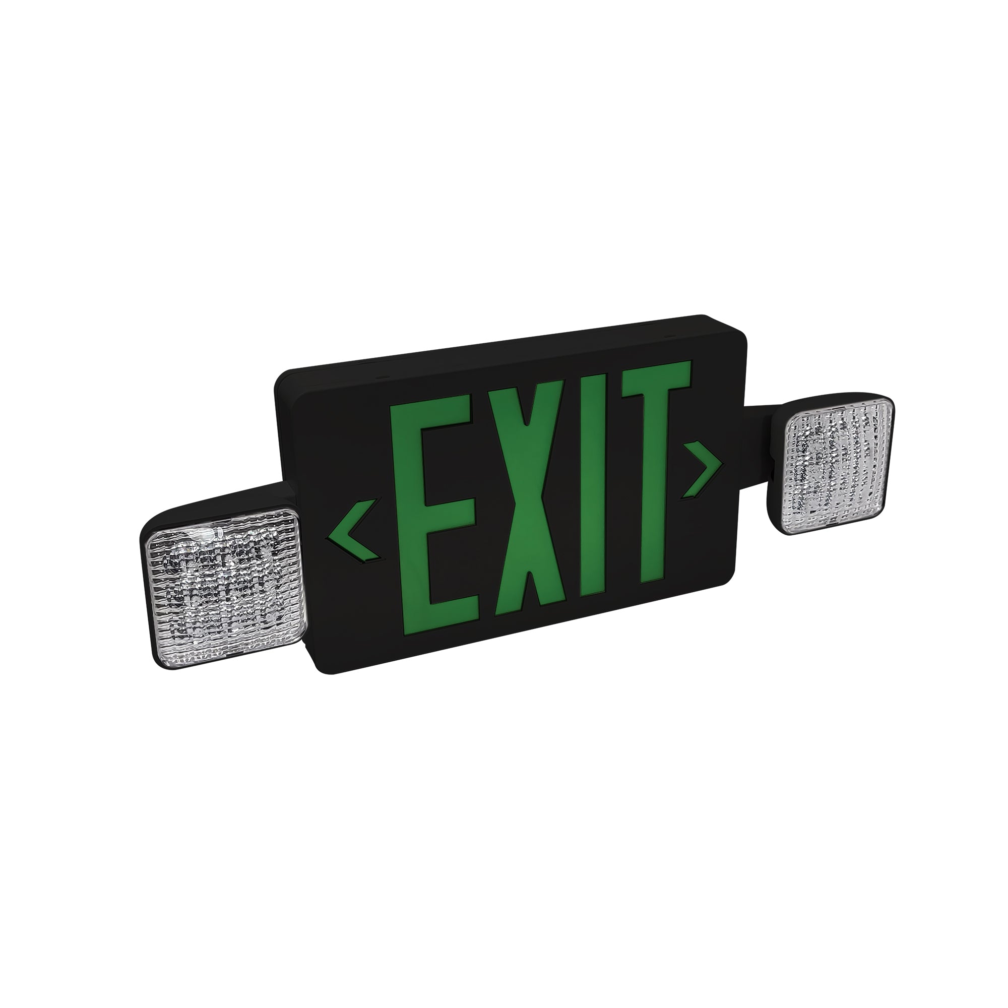 Nora Lighting NEX-712-LED/GB LED Exit and Emergency Combination with Adjustable Heads, Battery Backup, Green Letters / Black Housing | NEX-712-LED/GB