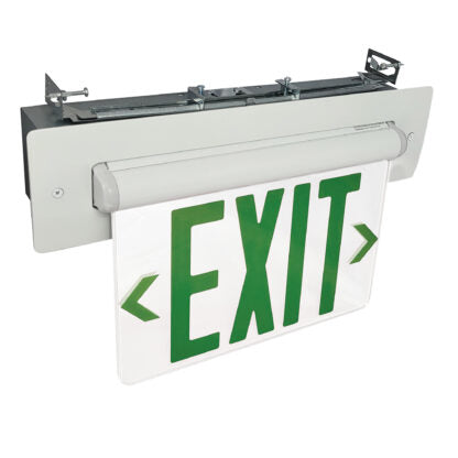 Nora Lighting NX-813-LEDGMW Recessed Adjustable LED Edge-Lit Exit Sign, AC Only, 6" Green Letters, Single Face, Mirrored Acrylic - White Housing