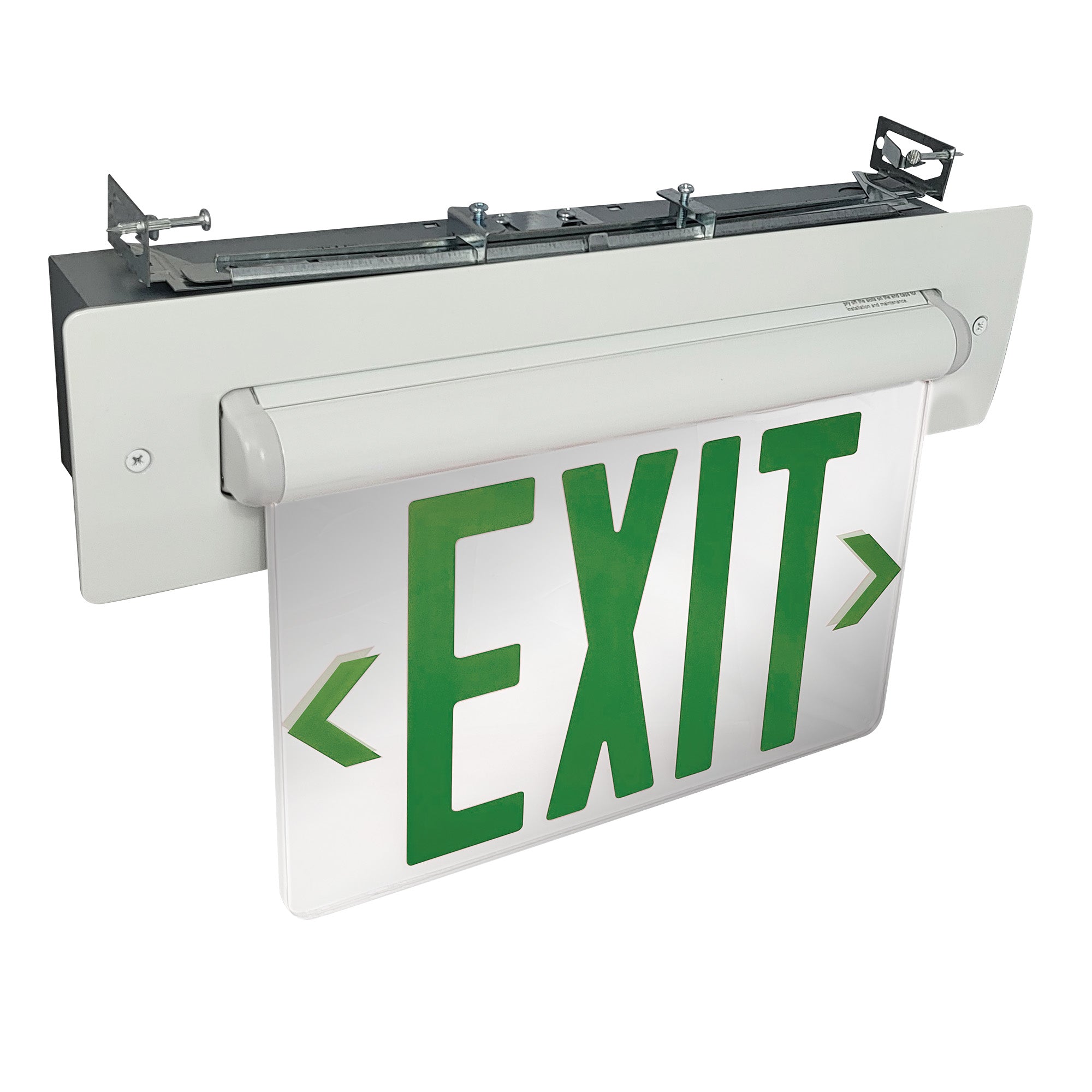 Nora Lighting NX-813-LEDG2MW Recessed Adjustable LED Edge-Lit Exit Sign, AC Only, 6" Green Letters, Double Face, Mirrored Acrylic - White Housing
