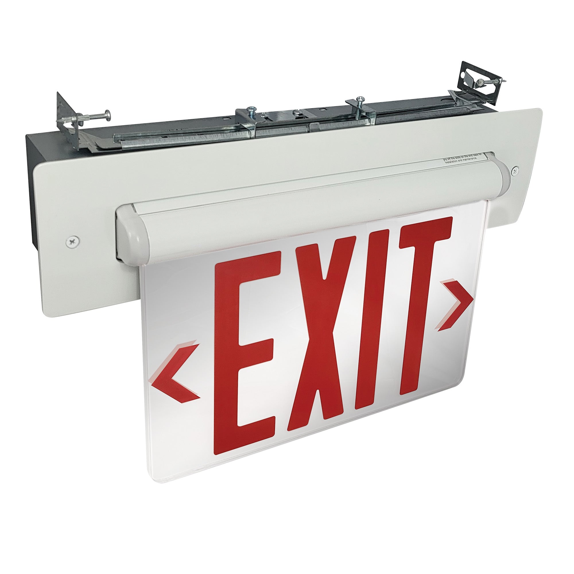 Nora Lighting NX-815-LEDRMW Recessed Adjustable LED Edge-Lit Exit Sign, Battery Backup, 6" Red Letters, Single Face, Mirrored Acrylic - White Housing