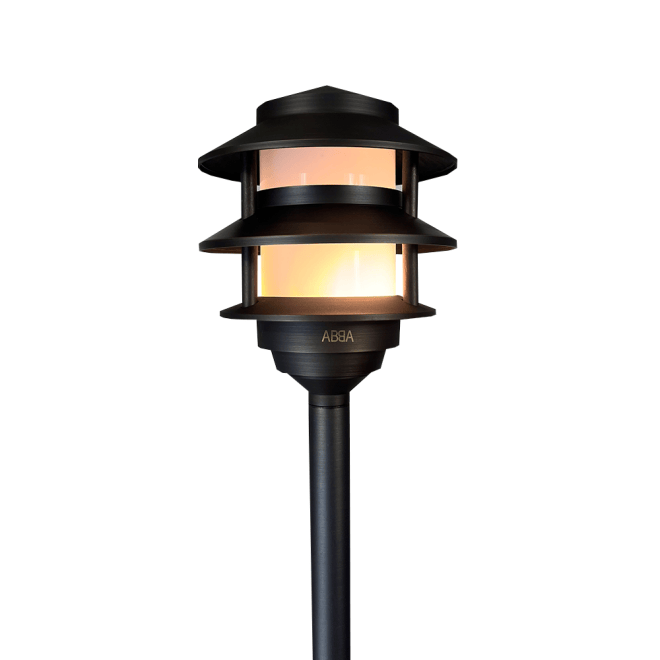 ABBA Lighting USA PLB22-DB Heavy-Duty Cast Brass Pagoda Path Light, 12V Low Voltage, G4 LED Compatible, IP65 - Dark Brass Finish