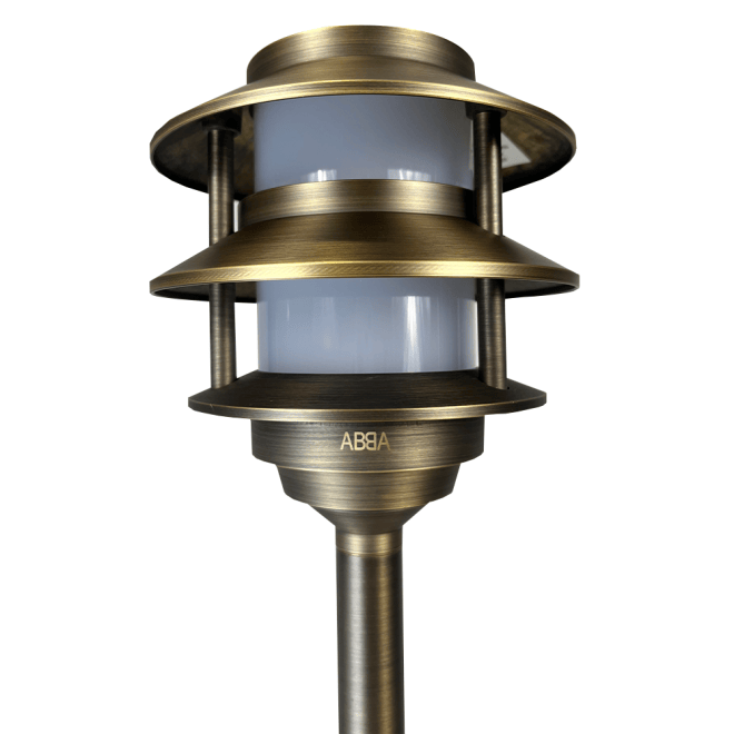 ABBA Lighting USA PLB22-NB Heavy-Duty Cast Brass Pagoda Path Light, 12V Low Voltage, G4 LED Compatible, IP65 - Natural Brass Finish