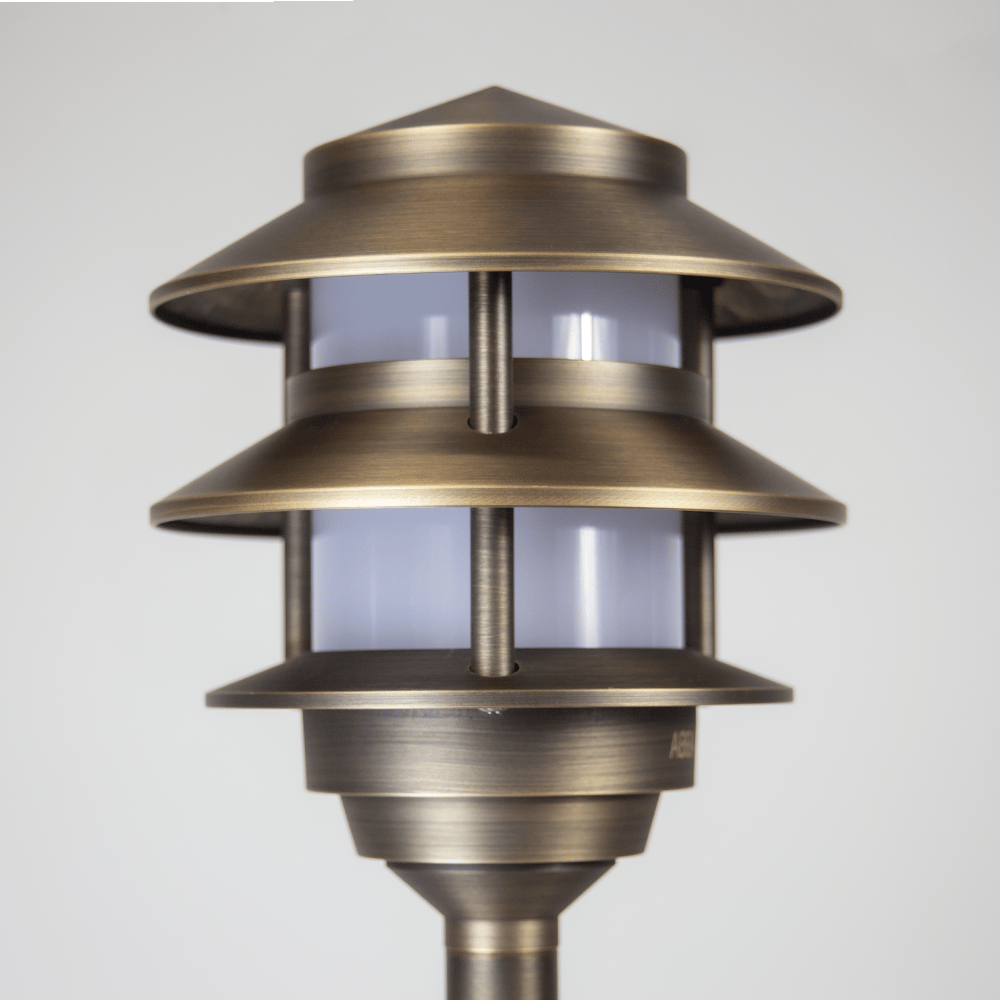 ABBA Lighting USA PLB22-NB Heavy-Duty Cast Brass Pagoda Path Light, 12V Low Voltage, G4 LED Compatible, IP65 - Natural Brass Finish