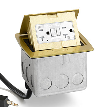 Brass Kitchen Countertop Pop Up 20-Amp GFCI Protected Power Outlet with 20-Amp Power Cord