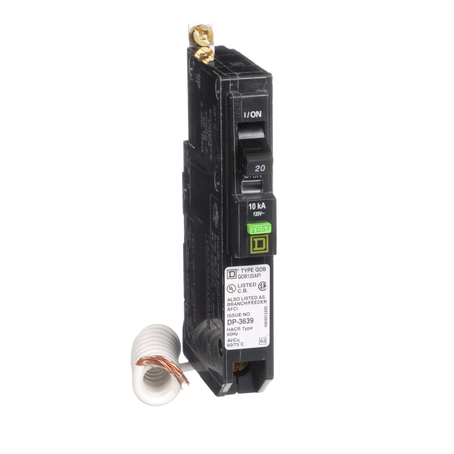 Square D QOB120AFI 1-Pole 20-Amp Arc Fault Circuit Breaker with Pigtail