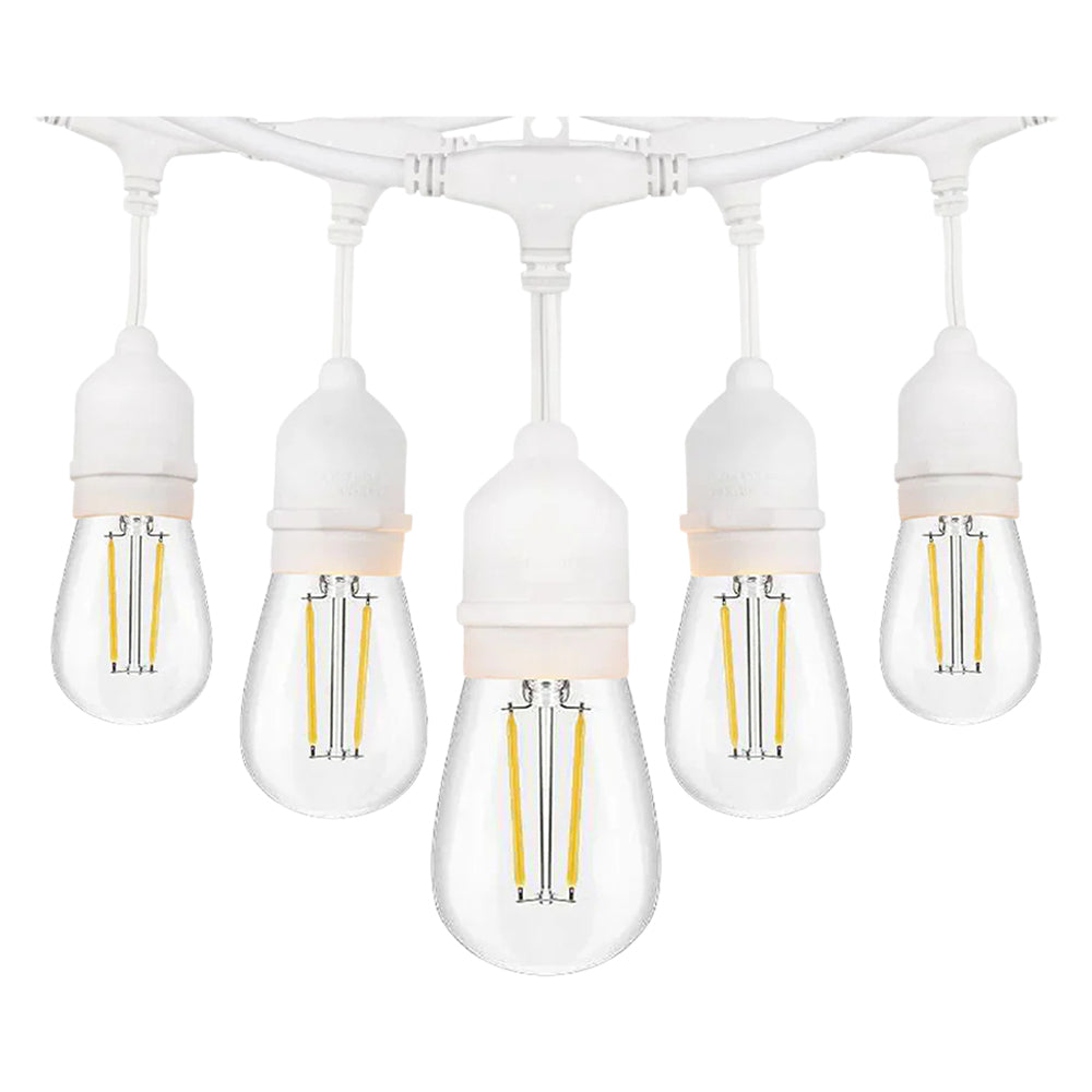 ABBA Lighting USA SL101-WH 48FT LED Low Voltage Bistro String Lights, 12V AC/DC, 3000K 20 Edison Bulbs, IP65 Waterproof - White