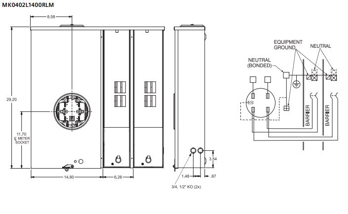 Siemens MK0402L1400RLM 400-Amp Ringless OH/UG Solar Field Addable Subfeed Meter Main with Lever Bypass Socket