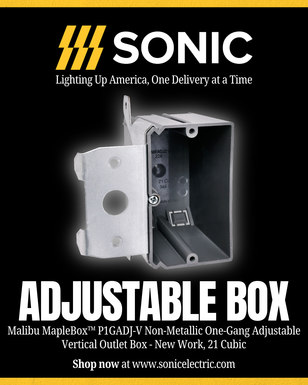Malibu MapleBox™ P1GADJ-V Non-Metallic One-Gang Adjustable Vertical Outlet Box - New Work, 21 Cubic