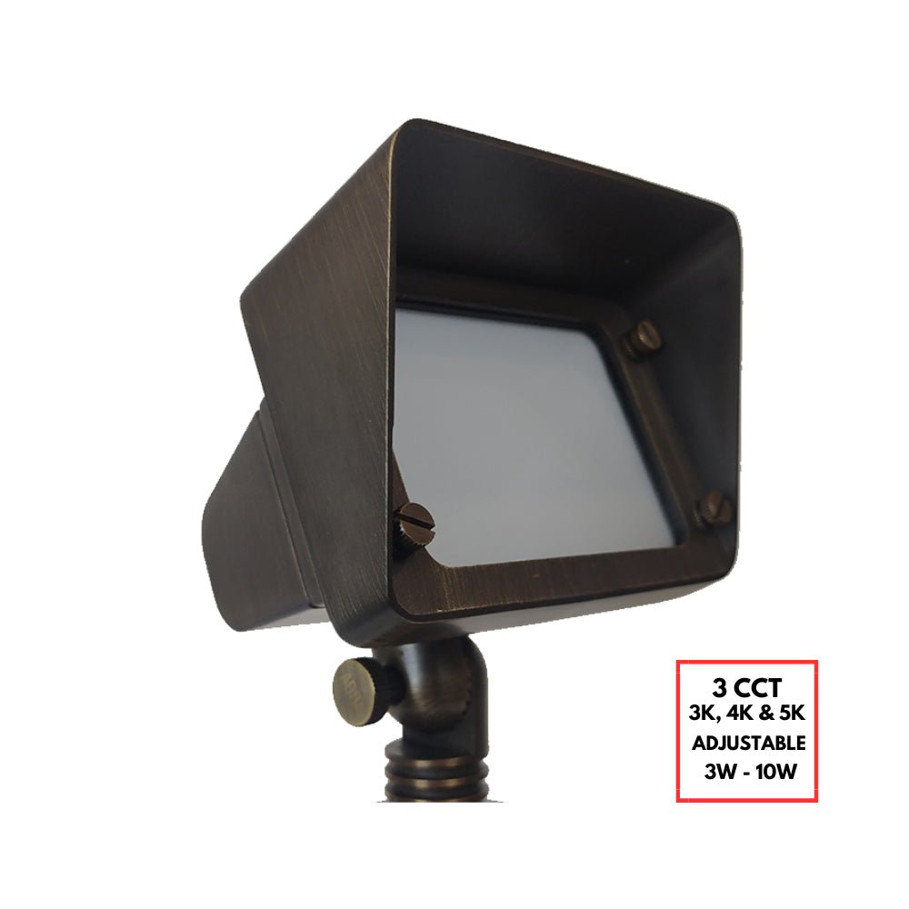 ABBA FPBCC05 Adjustable Integrated Flood Light – Natural Brass, 3‑CCT (3000K/4000K/5000K) - Sonic Electric