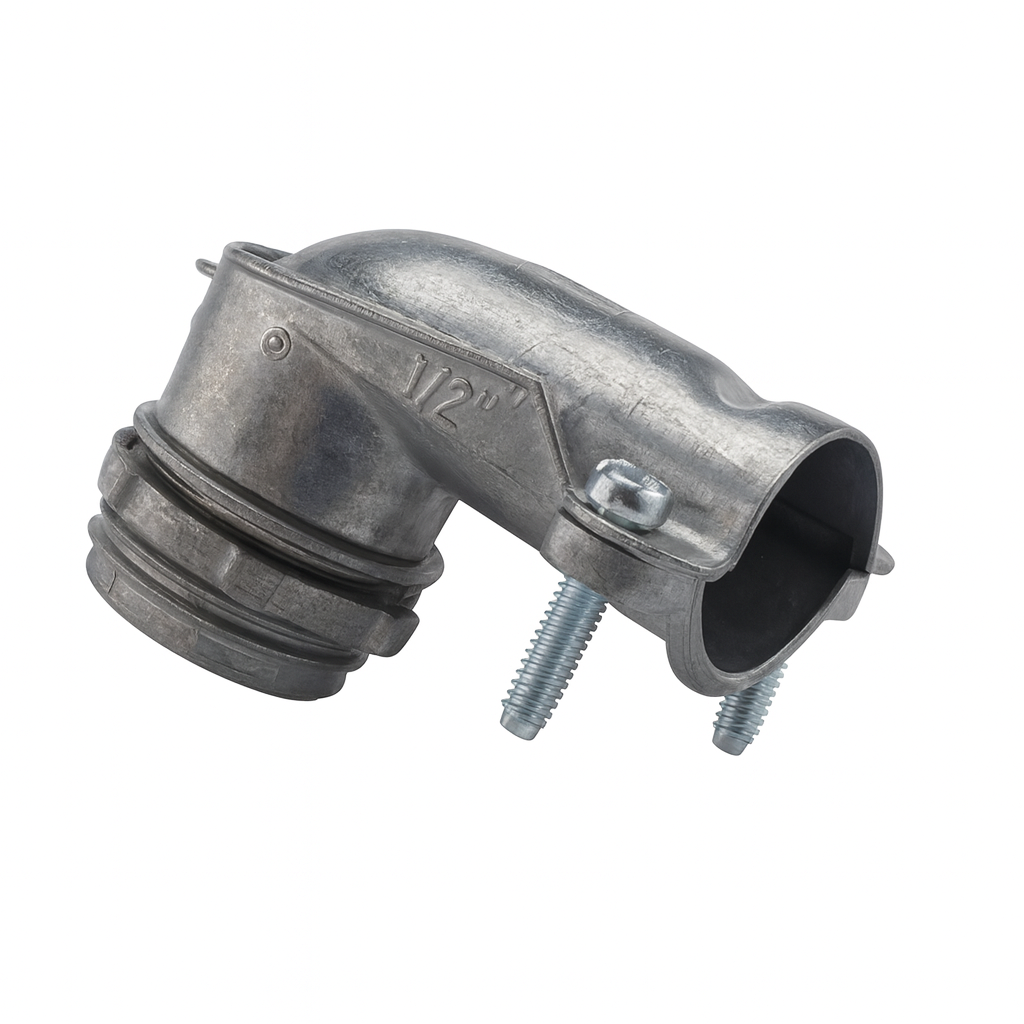 90° Flexible Metal Conduit Connector – 3/8" to 2" Sizes Available | Steel | UL Listed