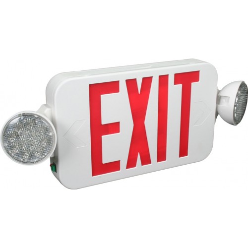 Orbit EECLM-LED-W-R Micro Two Round Head LED Emergency & Exit Combination, White Housing, Red Letters