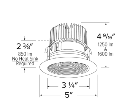 Elco Lighting E414C1650W2 - F 4" LED Light Engine with Baffle Trim, 18W, 5000K, 1600lm, Gen 2, Beam Angle 38° - White Finish - Sonic Electric