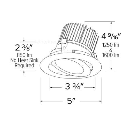 Elco Lighting E418C1650BB2 - S 4" LED Light Engine with Adjustable Trim 18W, 5000K, 1600lm, Gen 2, Beam Angle 15° - Black Finish - Sonic Electric