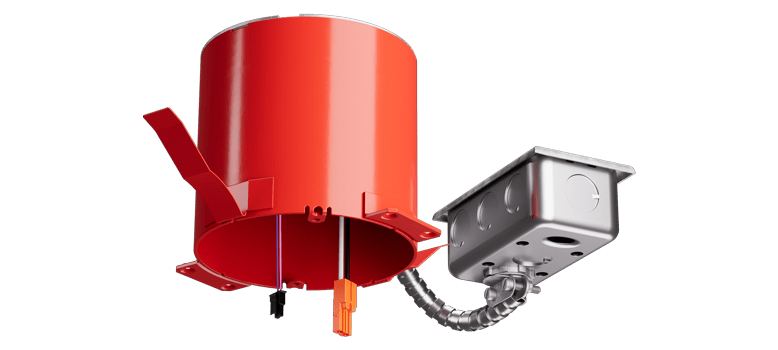 Elco Lighting EJB4RICDXA - EM 4" Remodel IC Airtight Housing 0 - 10V, 120/277V for 2 - Hr Fire Rated Ceilings - Red Finish - Sonic Electric