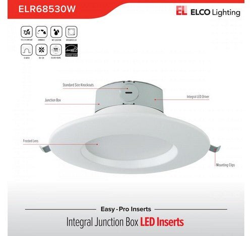 ELCO Lighting ELR68530W 23W 6? Integral Junction Box LED Inserts 3000K, 1400lm - White Finish - Sonic Electric