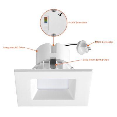 Envision LED - EDL - SQ - 4 - 10W - 5CCT - WH - 12V - 10w - 27K, 12V, 4" Low Voltage Square Premium Downlight - White - Sonic Electric