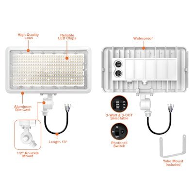 Envision LED - FL - 3P150 - TRI - WH - KNYK - PC - 100W - 30K, 120 - 277V, Mini Area Floodlights XS - Line - White - Sonic Electric