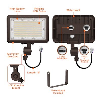Envision LED - FL - 3P60 - TRI - BZ - KNYK - PC, 120 - 277V, Mini Area Floodlights XS - Line - Bronze - Sonic Electric