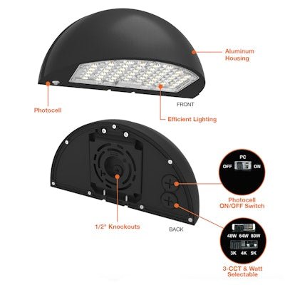 Envision LED - WPFC - SC - 3P80 - TRI - BL - PC, 120 - 347V, Semi - Circle Full Cut Off Wall Pack CIRCLE - Line - Black - Sonic Electric