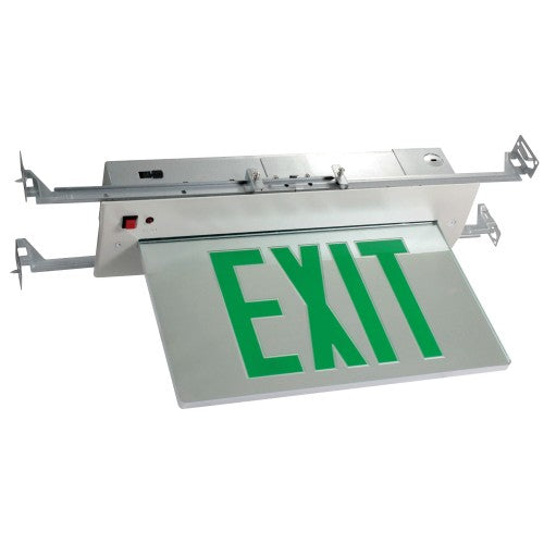 Orbit ESRE-A-1-G-EB LED Recessed Edgelit Exit Sign, Aluminum Casing, 1 Face, Green Letters, Battery Back-Up 