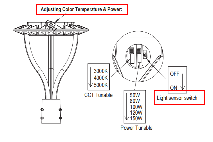Malibu Stardust™ 150W Wattage & 3-CCT Selectable LED Post Top Light (2-pack)
