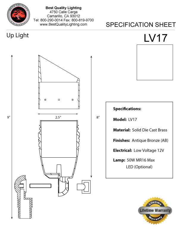 Best Quality Lighting LV17 Die Cast Brass Low Voltage Up Light