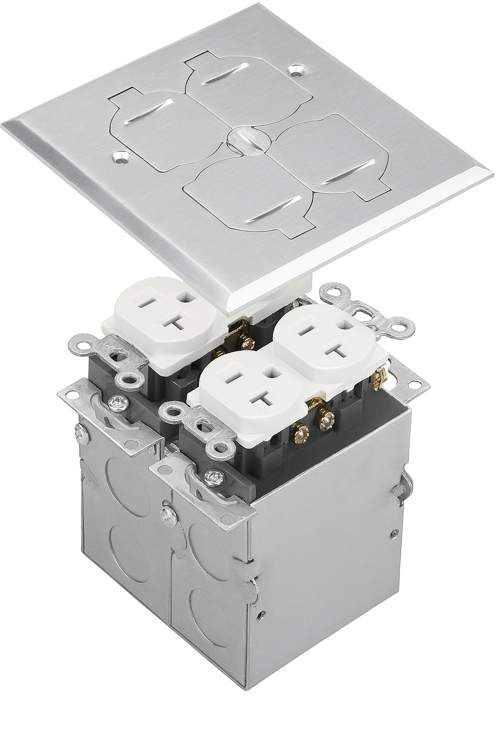 Malibu MapleBox™ RFB - 2 - SS Two - Gang Recessed Floor Box with 20 - Amp Duplex Receptacle – Stainless Steel - Sonic Electric