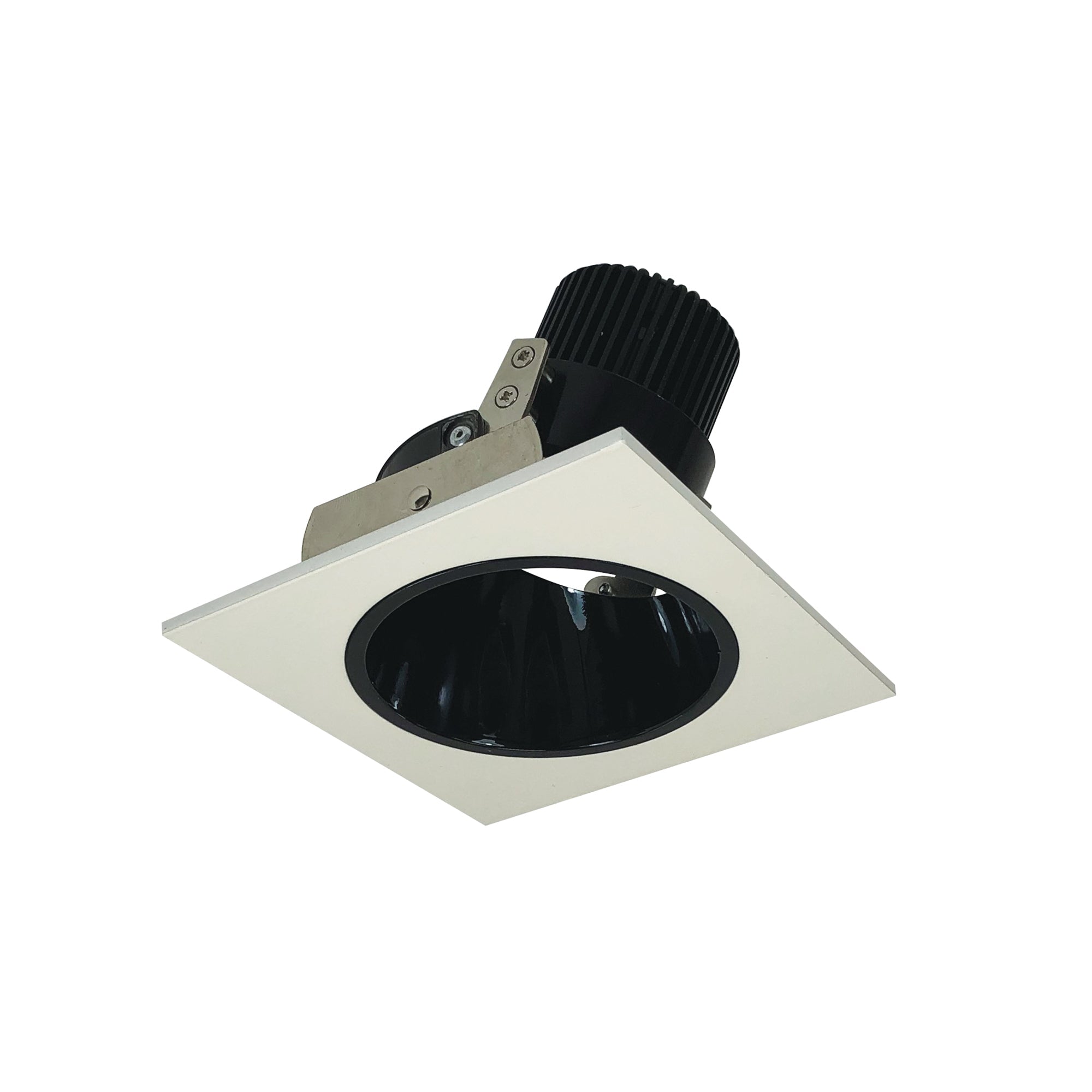 Nora Lighting NIO - 4SD30QBW 4" Iolite LED Square Adjustable Reflector With Round Aperture, 10 - Degree Optic, 800lm / 12W, 3000K - Black Reflector / White Flange - Sonic Electric