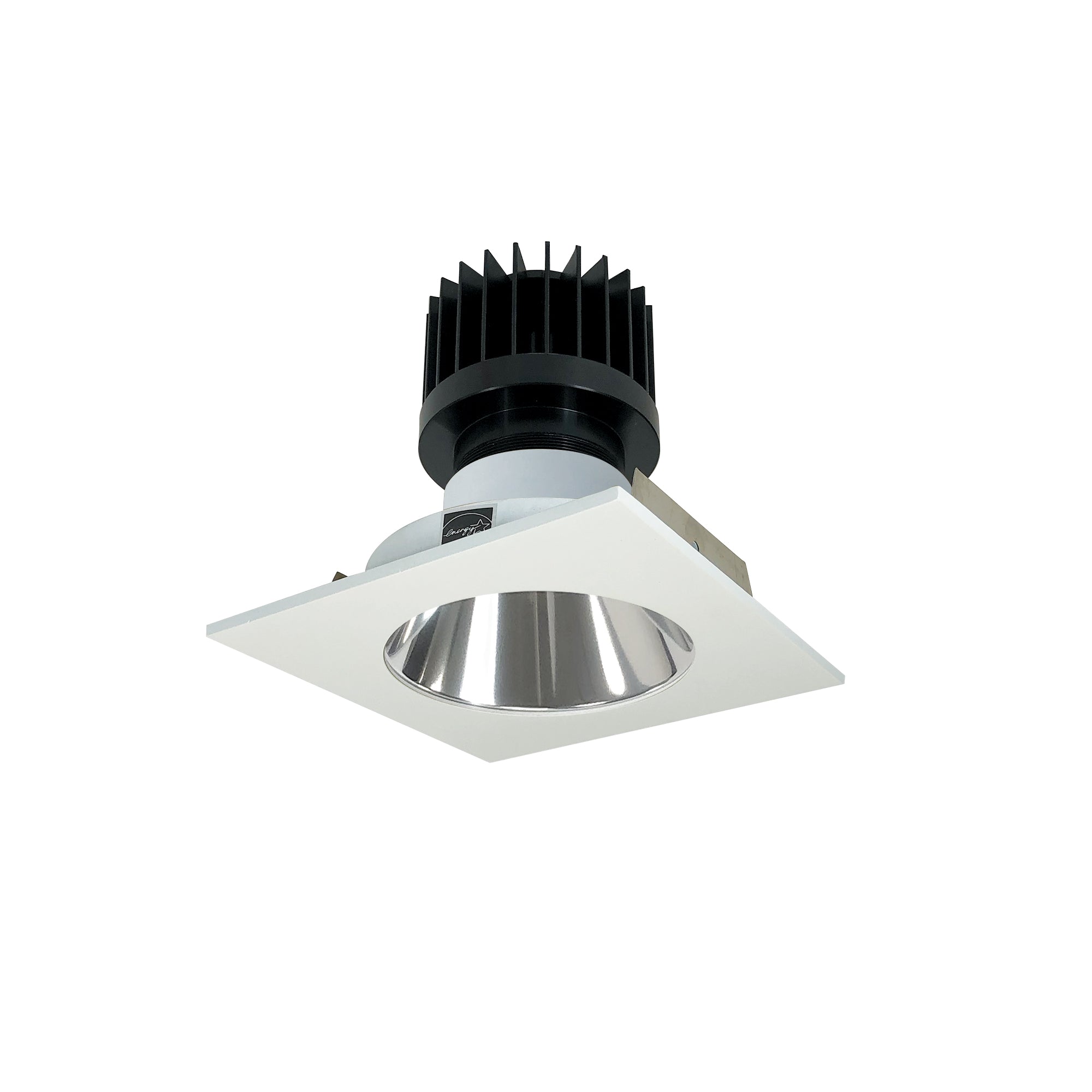 Nora Lighting NIO - 4SNDC27XCMPW/HL 4" Iolite LED Square Reflector With Round Aperture, 1500lm/2000lm/2500lm (varies by housing), 2700K - Specular Clear Reflector / Matte Powder White Flange - Sonic Electric