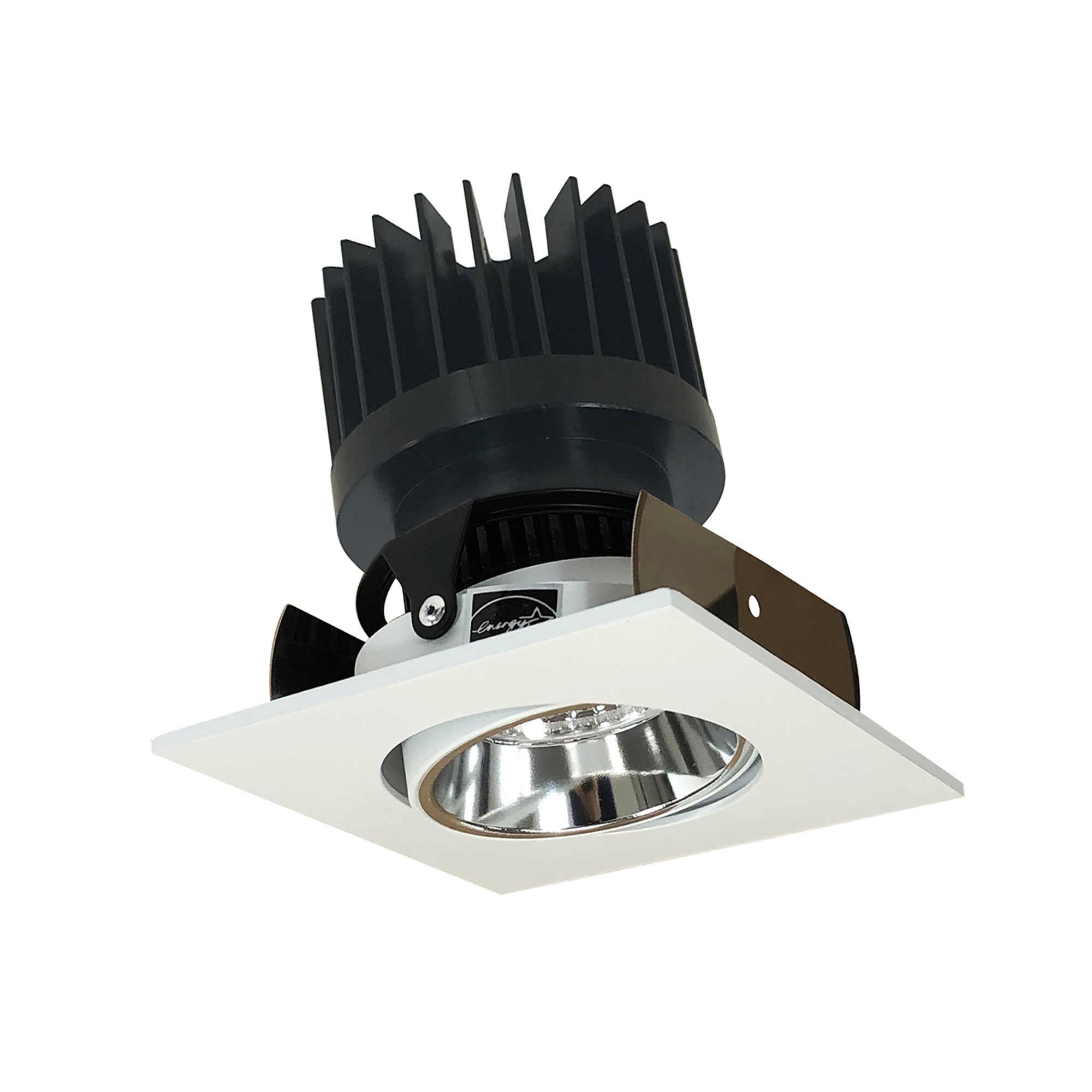 Nora Lighting NIOB - 2SCCDXCMPW/HL 2" Iolite LED Square Adjustable Cone Reflector, 1500lm/2000lm/2500lm (varies by housing), Comfort Dim, Specular Clear Reflector / Matte Powder White Flange - Sonic Electric