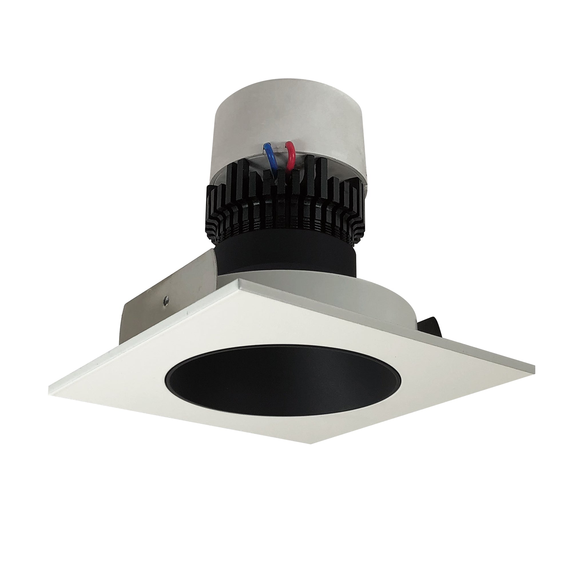 Nora Lighting NPR - 4SNDCCDXBW 4" Pearl LED Square Retrofit Reflector with Round Aperture, 800lm / 12W, Comfort Dim, Black Reflector / White Flange - Sonic Electric