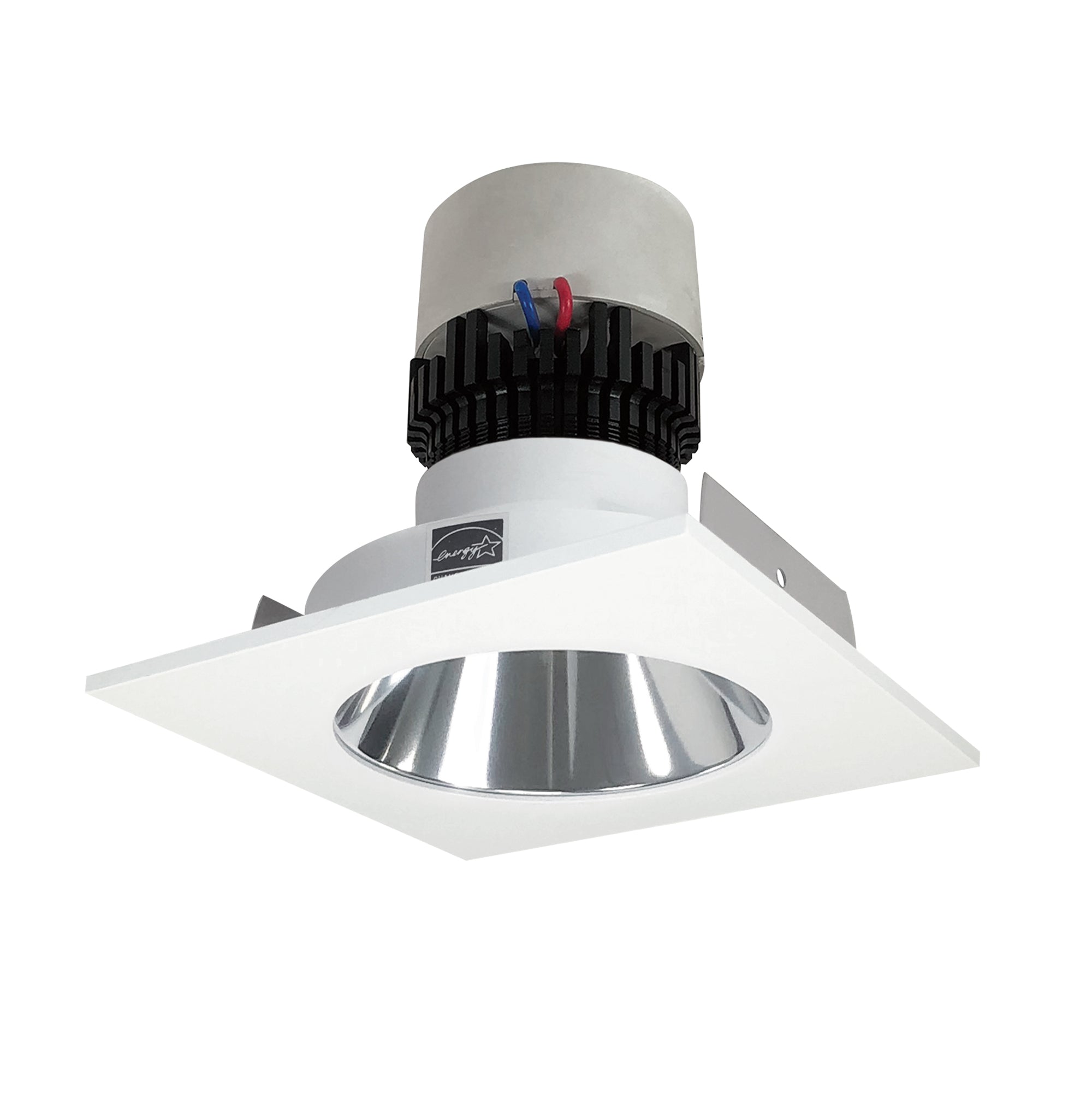 Nora Lighting NPR - 4SNDCCDXCMPW 4" Pearl LED Square Retrofit Reflector with Round Aperture, 800lm / 12W, Comfort Dim, Specular Clear Reflector / Matte Powder White Flange - Sonic Electric